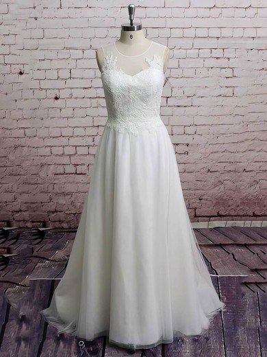 Beautiful Tulle with Appliques Lace Scoop Neck White Princess Wedding Dresses #00021228