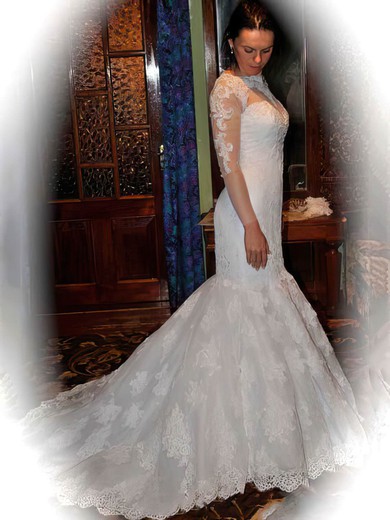 Long Sleeve Beautiful Trumpet/Mermaid Tulle Lace-up Chapel Train Wedding Dresses #00021378