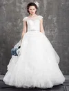 Scoop Neck Ivory Tulle Cap Straps with Appliques Lace Ball Gown Backless Wedding Dress #00021381
