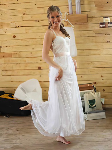 Backless White Chiffon Lace With Sashes/Ribbons Fashion Halter Wedding Dresses #00021384