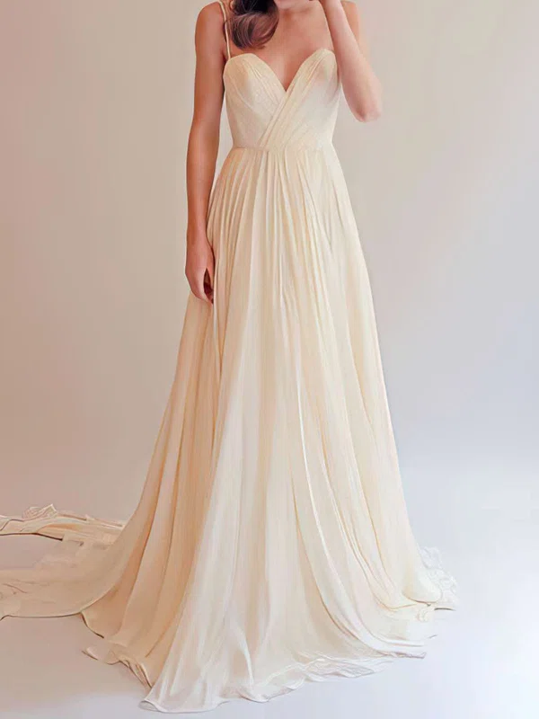 A-line Sweetheart Chiffon Sweep Train Wedding Dresses With Ruffles #00021393