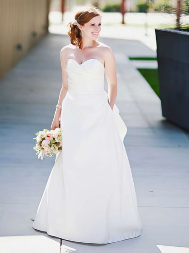 A-line Sweetheart White Satin Ruffles Classic Wedding Dress #00021404