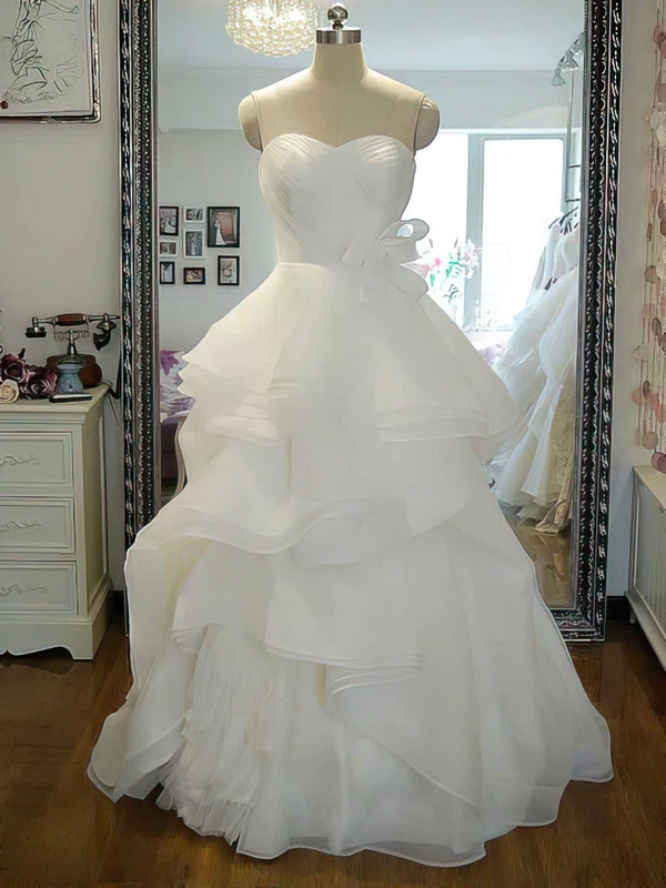 Sweetheart Ivory Cascading Ruffles Organza Lace-up Princess Popular Wedding Dress #00021242