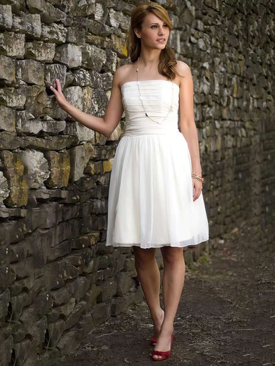 Simple Square Neckline Pleats Short/Mini White Chiffon Wedding Dresses #00021264