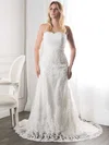 Trumpet/Mermaid Sweetheart Lace Court Train Wedding Dresses With Ruffles #00021272
