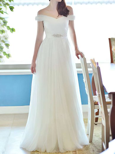 Ball Gown/Princess Off-the-shoulder Tulle Floor-length Wedding Dresses With Beading #00021284