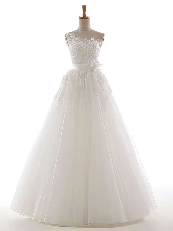 Ball Gown One Shoulder Tulle Floor-length Wedding Dresses With Appliques Lace #00021305