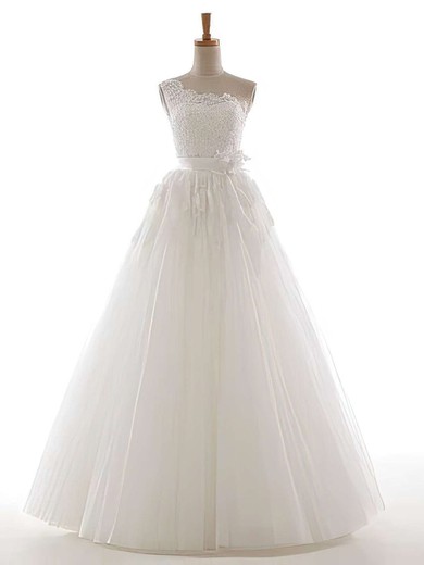 One Shoulder Ball Gown Appliques Lace and Sequins Lace-up Ivory Tulle Wedding Dress #00021305