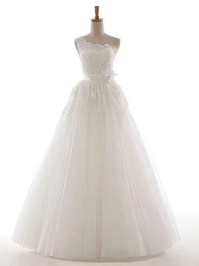 Ball Gown/Princess One Shoulder Tulle Floor-length Wedding Dresses With Appliques Lace #00021305