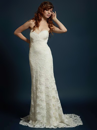 Newest Ivory Lace Sweetheart With Buttons Trumpet/Mermaid Wedding Dress #00021328