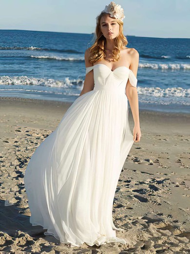 A-line Off-the-shoulder Chiffon Floor-length Wedding Dresses With Ruffles #00021352