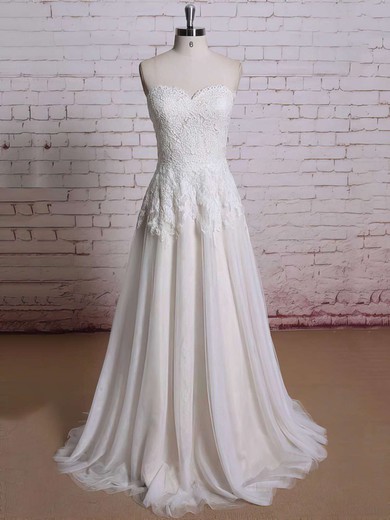 Ball Gown Ivory Lace Chiffon Flower(s) Sweetheart Beautiful Wedding Dresses #00021354