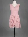 Short/Mini Pink Chiffon Pleats V-neck New Arrival Bridesmaid Dress #01012389