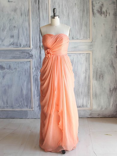 A-line Sweetheart Orange Chiffon With Flower(s) Trendy Bridesmaid Dress #01012392