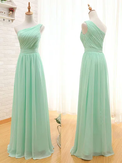 One Shoulder Online Sage Chiffon Ruffles A-line Bridesmaid Dresses #01012405