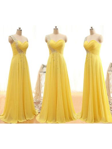 A-line Chiffon With Beading Cheap One Shoulder Yellow Bridesmaid Dresses #01012406
