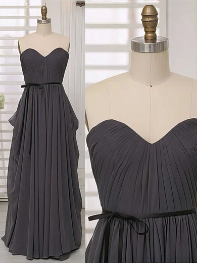 A-line Gray Chiffon With Sashes/Ribbons Sweetheart Beautiful Bridesmaid Dresses #01012414
