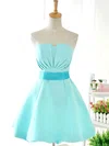 Strapless Blue Satin with Bow Short/Mini Ball Gown Bridesmaid Dresses #01012419