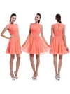 Orange Chiffon Scoop Neck Ruffles Short/Mini Simple Bridesmaid Dress #01012421