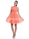 Orange Chiffon Scoop Neck Ruffles Short/Mini Simple Bridesmaid Dress #01012421
