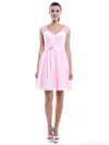 Wholesale Chiffon V-neck Lace Short/Mini Pearl Pink Bridesmaid Dress #01012424