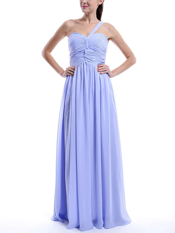 A-line Lilac Chiffon Ruffles Popular One Shoulder Bridesmaid Dress #01012431