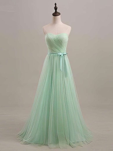 Sweep Train Sage Tulle With Sashes/Ribbons Lace-up Sweetheart Bridesmaid Dresses #01012446