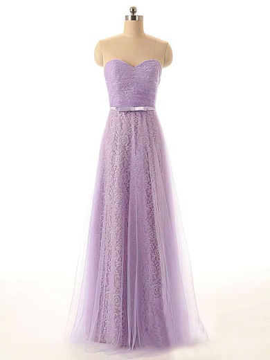 Sweetheart Tulle Lace With Sashes/Ribbons Lilac Floor-length Bridesmaid Dresses #01012449
