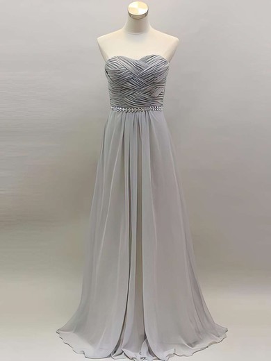 Light Slate Gray Sweetheart A-line Chiffon Beading Ruffles Discount Bridesmaid Dress #01012461