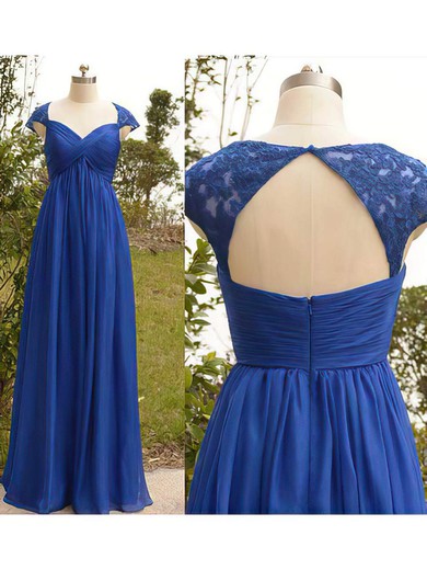 Trendy Sweetheart Chiffon Tulle Cap Straps Appliques Lace Royal Blue Mother of the Bride Dress #01021567