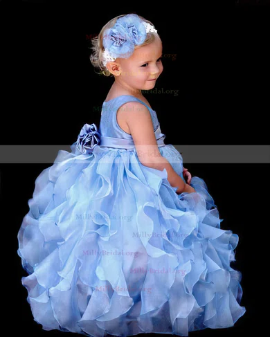 Flower girl dresses with clearance blue ribbon