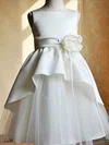 Cute Ankle-length Ivory Satin Tulle with Flower(s) Scoop Neck Flower Girl Dresses #01031802
