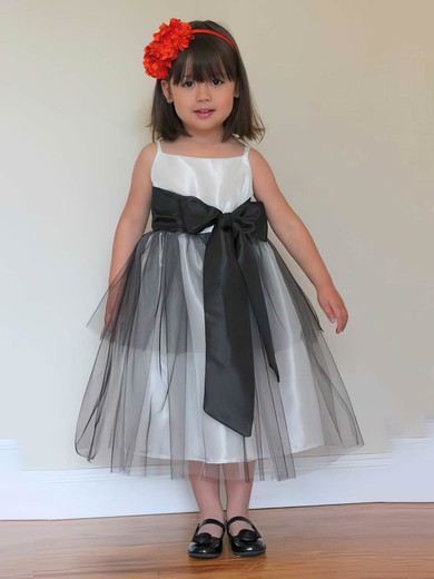 A-line Multi Colours Tulle Taffeta with Sashes / Ribbons Square Neckline Flower Girl Dress #01031808