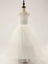 Cheap A-line Square Neckline Ruffles Ivory Lace Tulle Flower Girl Dress #01031810