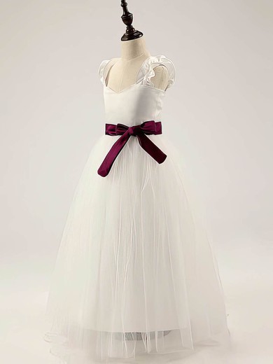 New Style Sweetheart Satin Tulle with Sashes / Ribbons A-line Ivory Flower Girl Dress #01031811