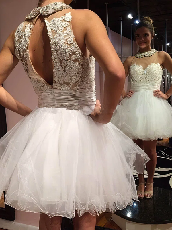 Ball Gown Scoop Neck Organza Short/Mini Homecoming Dresses With Appliques Lace #02018663