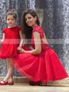 New Short/Mini Red Tulle Lace Ruffles Scoop Neck Prom Dresses #02018746