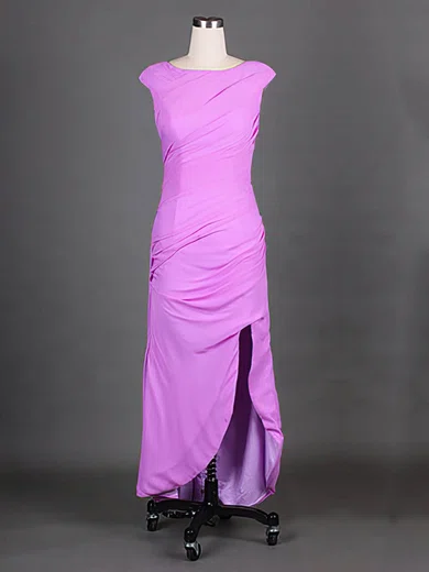 Lavender Chiffon Sheath/Column Cap Straps Split Front Scoop Neck Mother of the Bride Dress #01021575