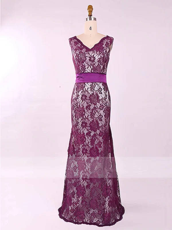 Best Sheath/Column Sashes/Ribbons Scoop Neck Grape Lace Mother of the Bride Dress #01021577