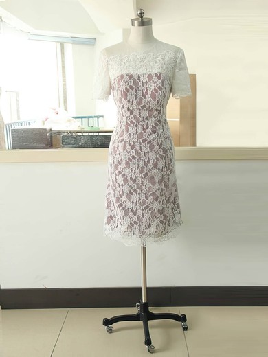 Vintage Sheath/Column Short Sleeve Scoop Neck Lace Short/Mini Mother of the Bride Dress #01021584