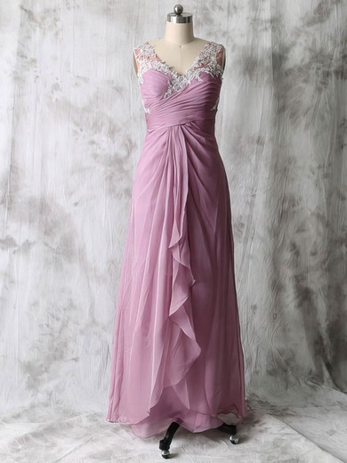 Chiffon Tulle with Beading V-neck Floor-length Modest Mother of the Bride Dresses #01021586