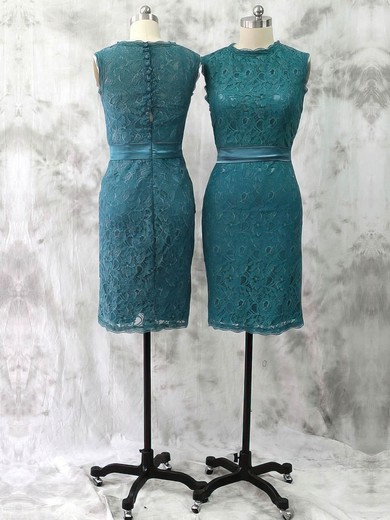 Affordable Knee-length Sheath/Column Scoop Neck Lace Buttons Green Mother of the Bride Dresses #01021592