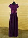 Purple Chiffon with Lace Scoop Neck Modest Short Sleeve Mother of the Bride Dress #01021594