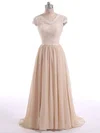 Inexpensive Lace Chiffon V-neck with Bow A-line Champagne Short Sleeve Mother of the Bride Dresses #01021599