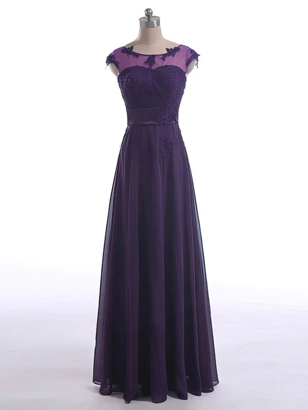 Scoop Neck Chiffon Tulle Appliques Lace Best Purple Mother of the Bride Dresses #01021602