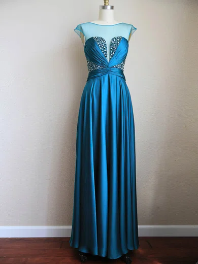 Designer Scoop Neck Cap Straps Tulle Silk-like Satin Beading Royal Blue Mother of the Bride Dresses #01021607