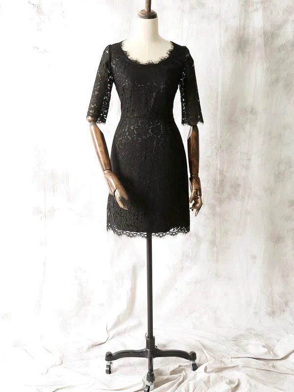 New Arrival Sheath/Column Black Scoop Neck Lace 1/2 Sleeve Short Mother of the Bride Dresses #01021612