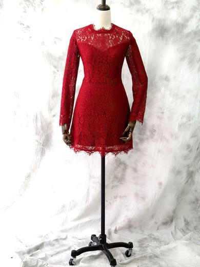 Short/Mini Scoop Neck New Style Long Sleeve Red Lace Mother of the Bride Dresses #01021613