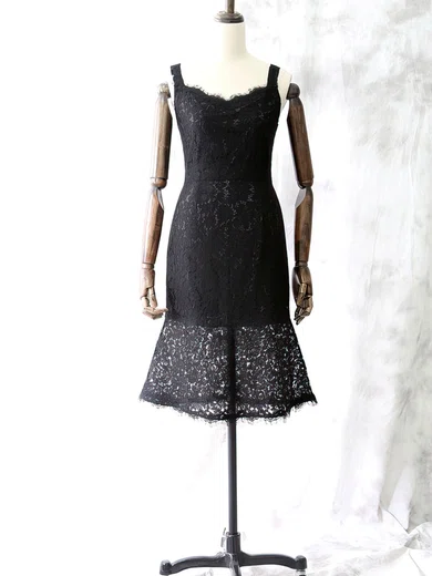 Square Neckline Fashion Sheath/Column Lace Knee-length Black Mother of the Bride Dresses #01021614