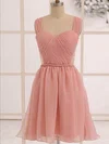 Sweetheart Pearl Pink Chiffon Ruffles Knee-length New Open Back Bridesmaid Dress #01012473
